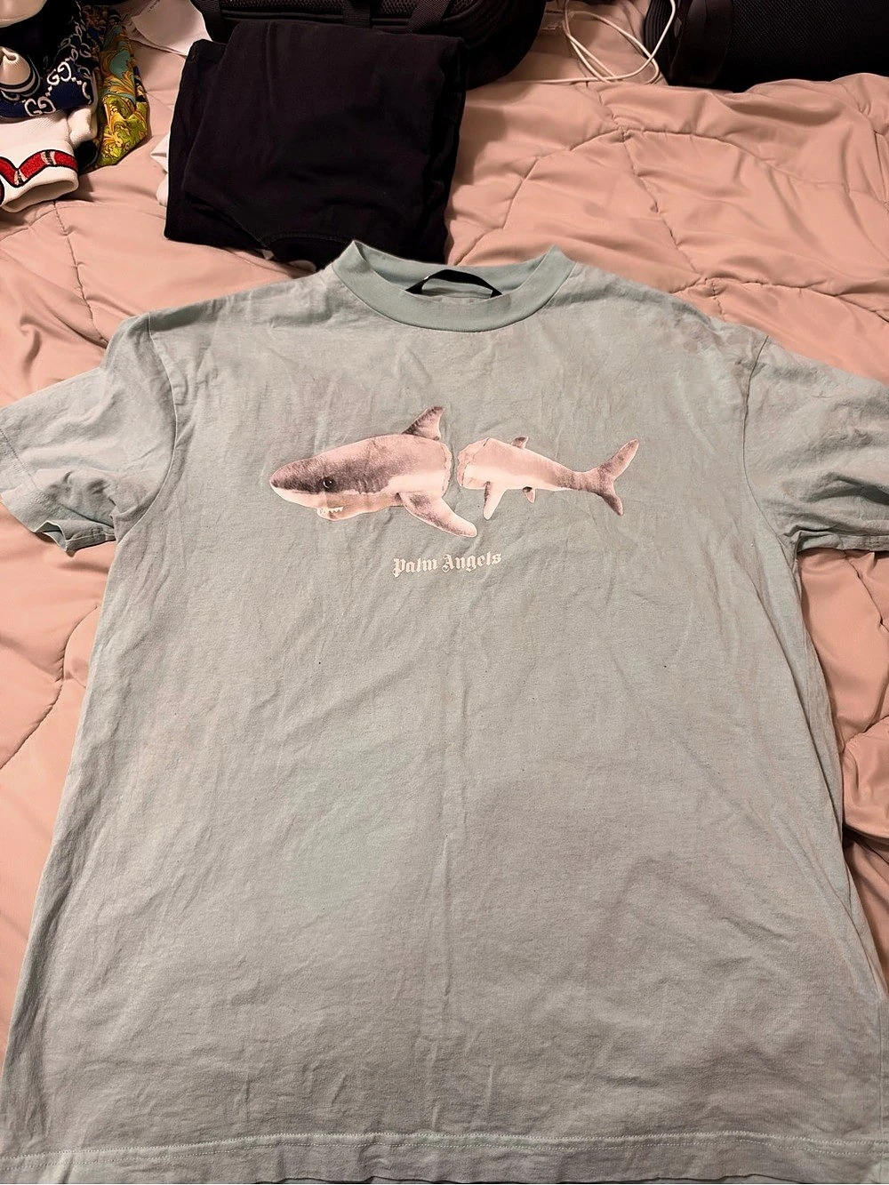 Palm Angels Shark Print T-Shirt Cotton Graphic Tee Green medium